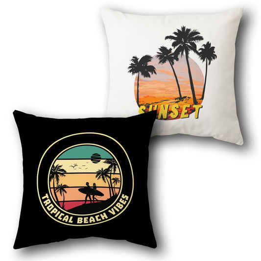 Sun Beach Vibes Black and White Throw  Design Cushion Single (Front & Back)