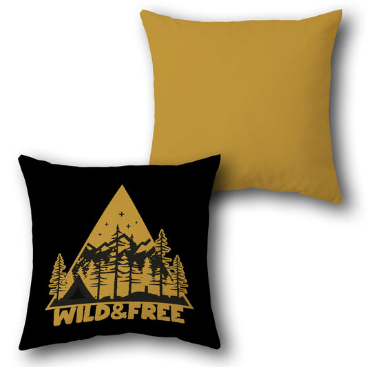 Wild & Free Black and Mustard Throw  Design Cushion Single (Front & Back)