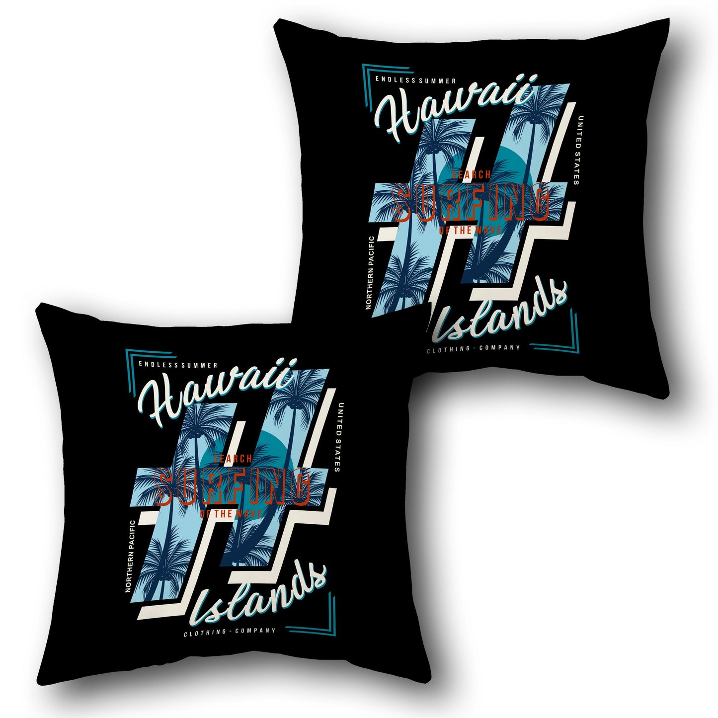 Hawaii Surfing Black Throw  Design Cushion Single (Front & Back)