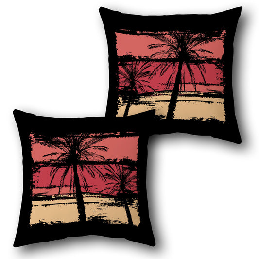 Pink Sun Black Throw  Design Cushion Single (Front & Back)
