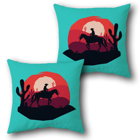 Western Desert Cowboy  Design Cushion Single (Front & Back)