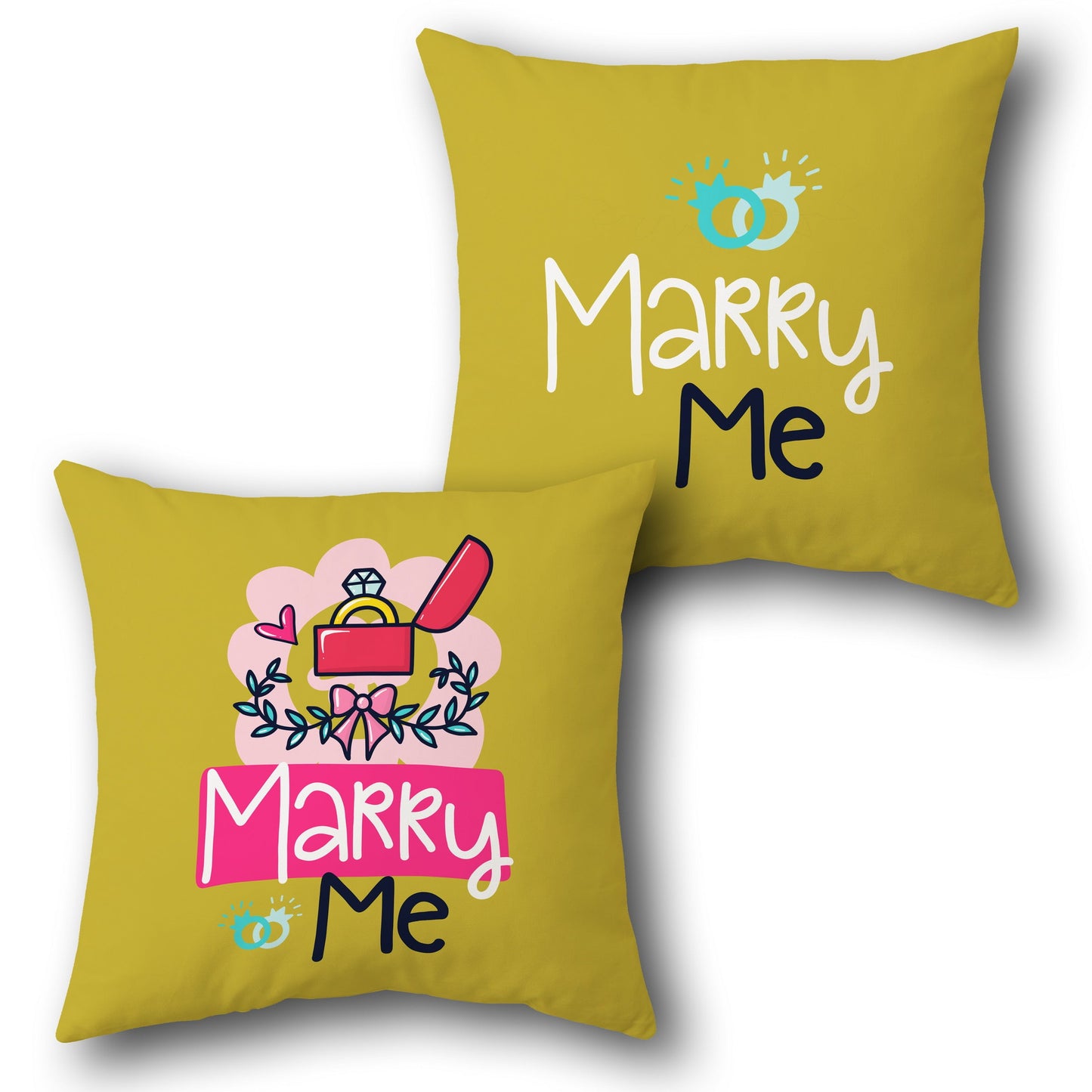 Marry Me Throw  - Yellow Design Cushion Single (Front & Back)