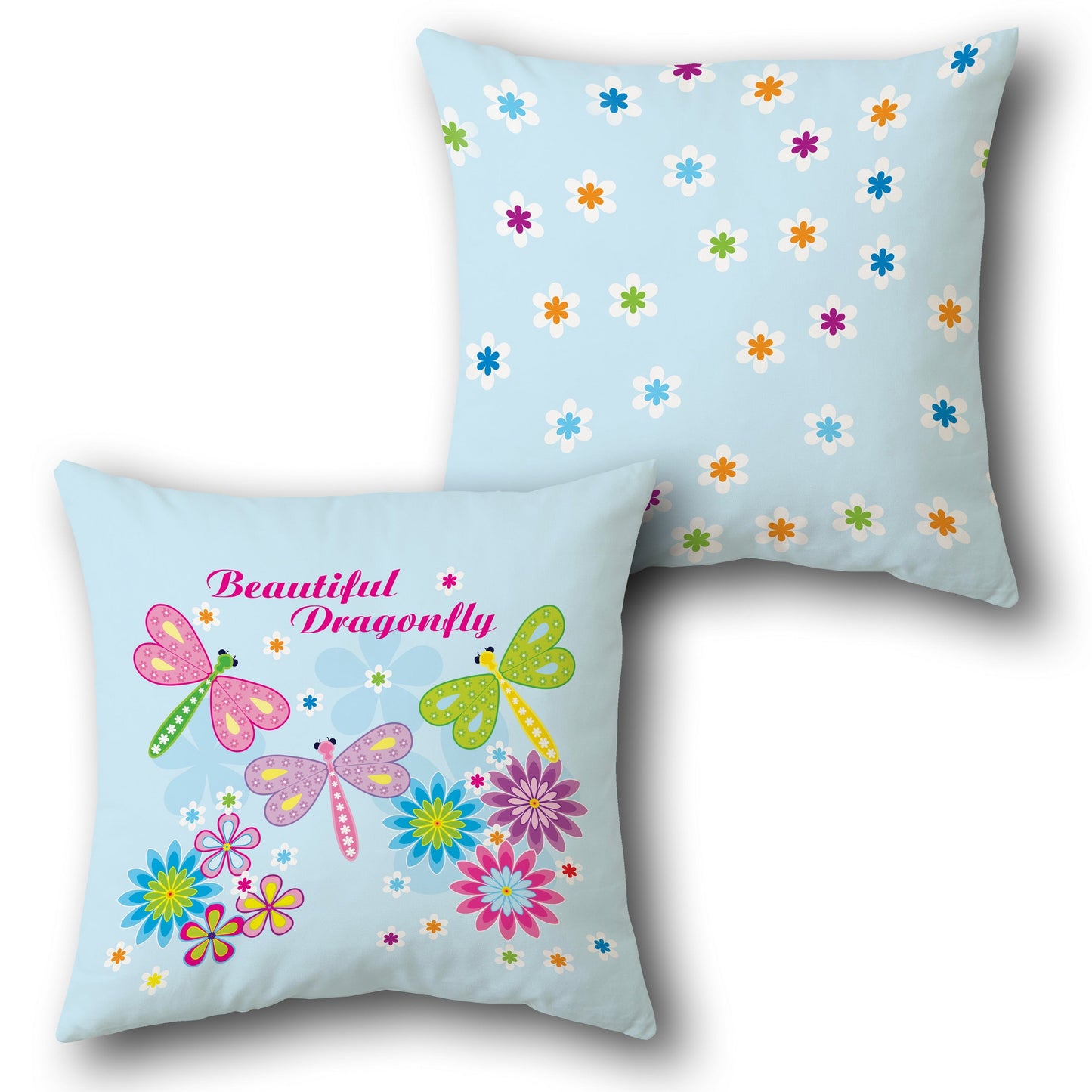 Beautiful Dragonfly Throw  - Light Blue Design Cushion Single (Front & Back)