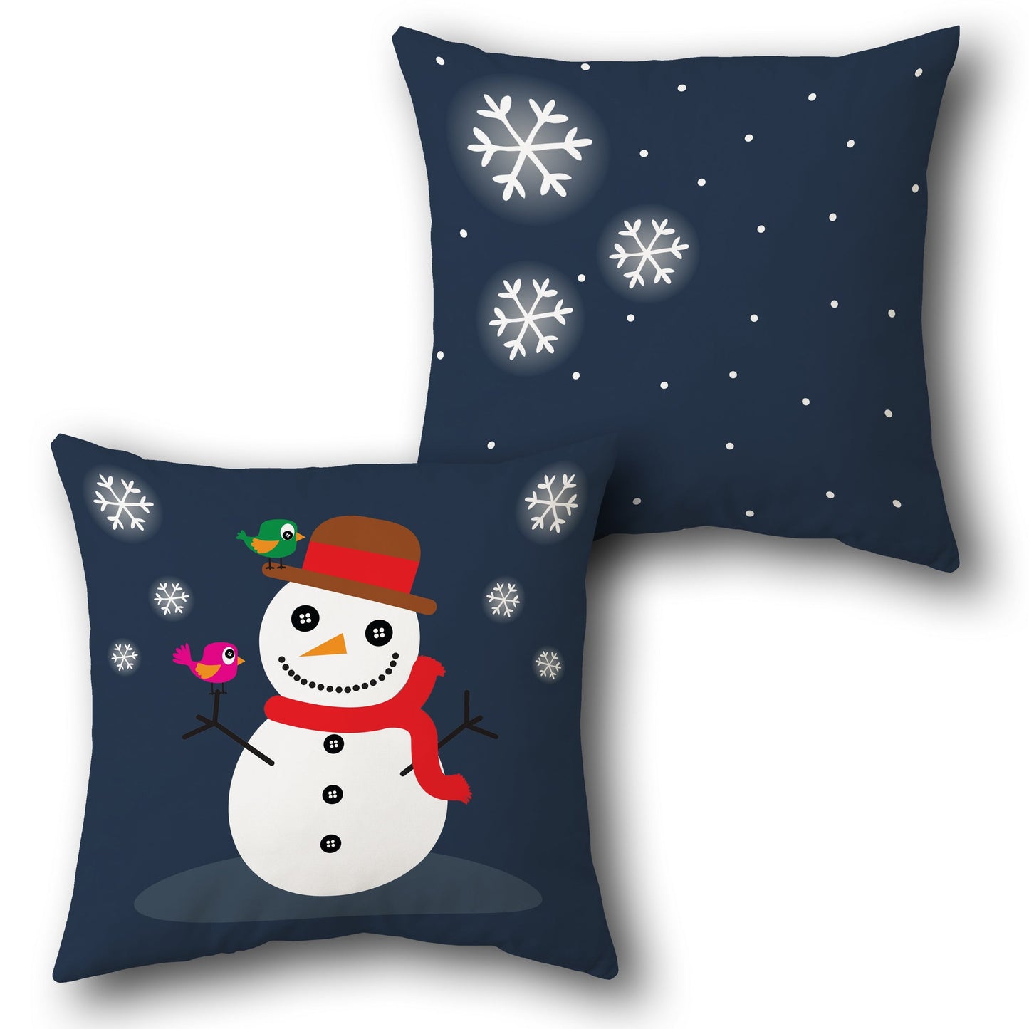 Snowman and Birds Throw  - Navy Blue Design Cushion Single (Front & Back)