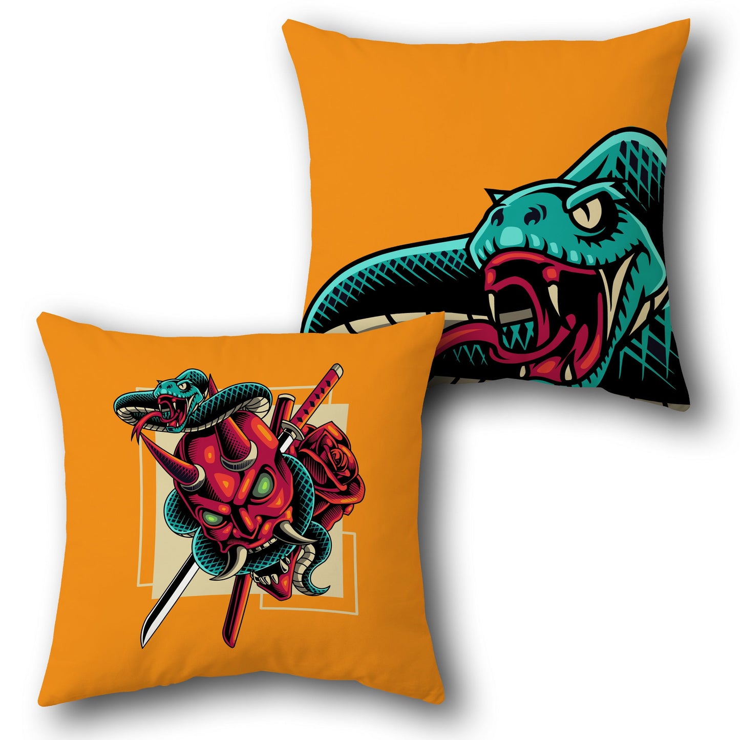 Demon Snake Throw  - Orange Design Cushion Single (Front & Back)