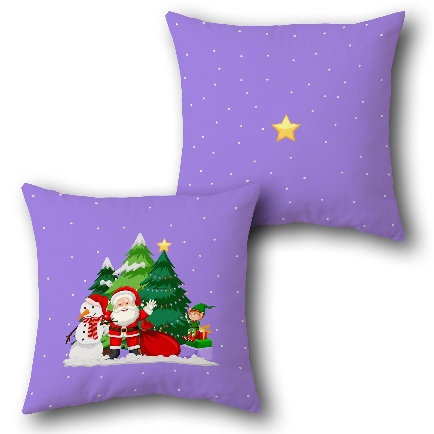 Santa Snowman Elf Throw  - Purple Design Cushion Single (Front & Back)