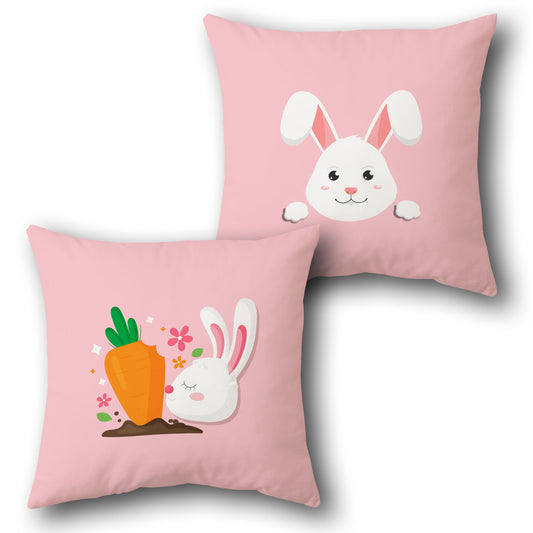 Peeking Bunny & Carrot Kisses    Design Cushion Single (Front & Back)