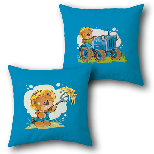 Farmer Teddy  Design Cushion Single (Front & Back)