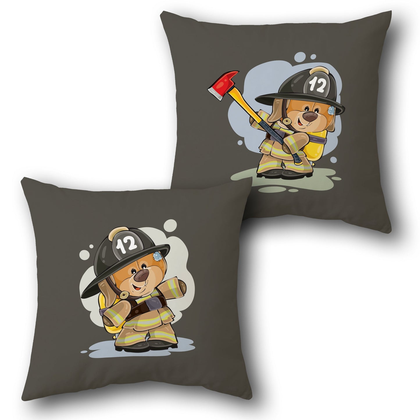 Brave Firefighter Teddy    – Axe Edition Design Cushion Single (Front & Back)