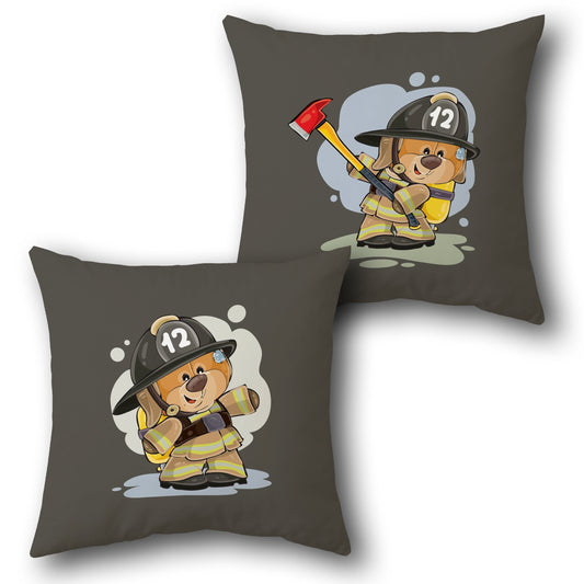 Brave Firefighter Teddy    – Axe Edition Design Cushion Single (Front & Back)
