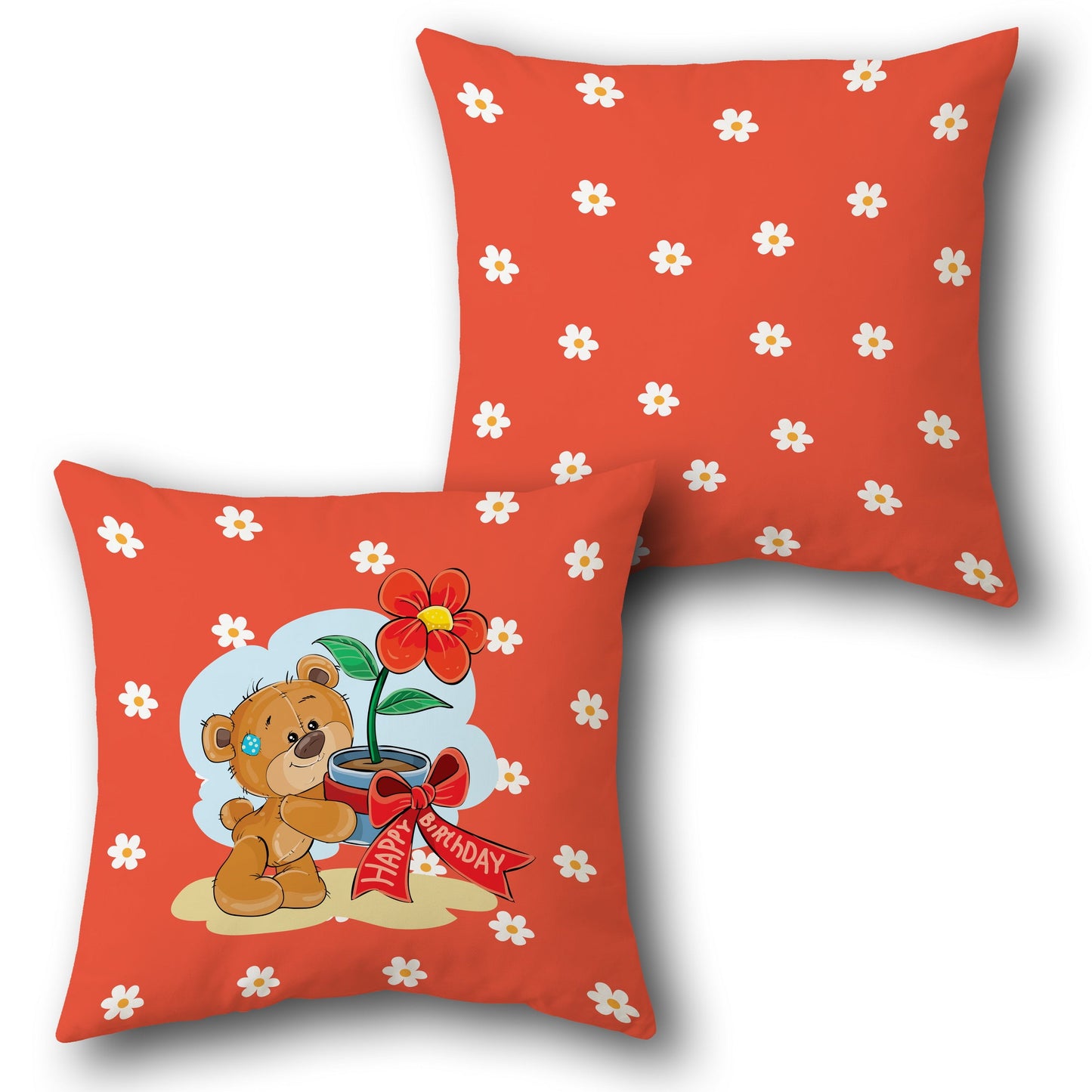 Birthday Blooms Teddy  – Celebration Edition Design Cushion Single (Front & Back)