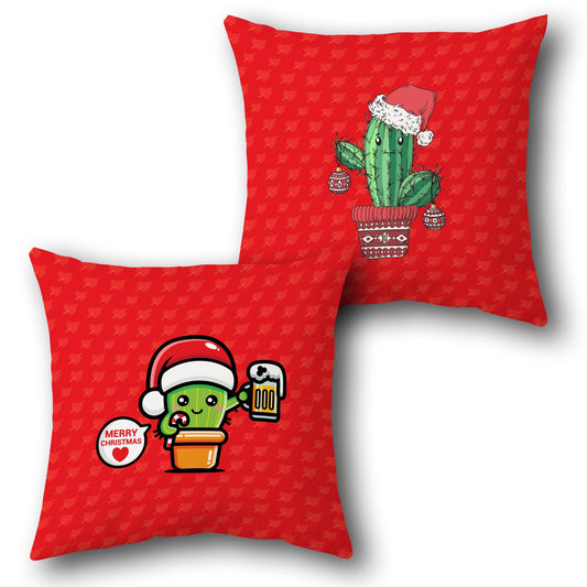 Festive Cactus Christmas  Design Cushion Single (Front & Back)