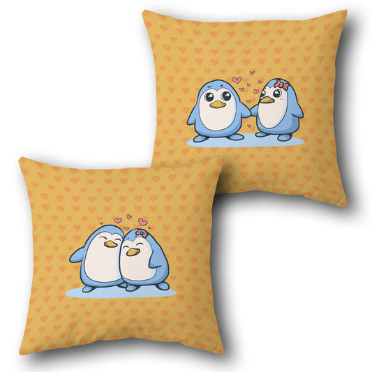 Penguin Love Story Throw  Design Cushion Single (Front & Back)