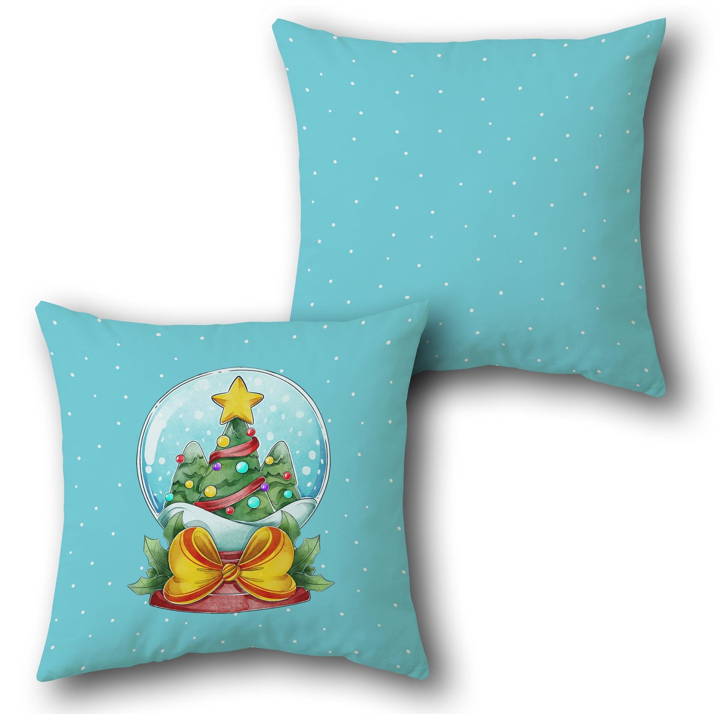 Festive Snow Globe Christmas Tree  in Light Blue Design Cushion Single (Front & Back)