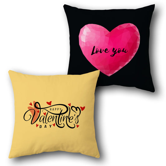 Geometric Heart & Valentine Wishes  Design Cushion Single (Front & Back)