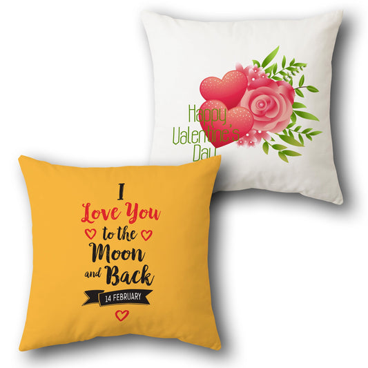 Valentine's Day    – "Love You to the Moon" & "Happy Valentine's Day" Design Cushion Single (Front & Back)