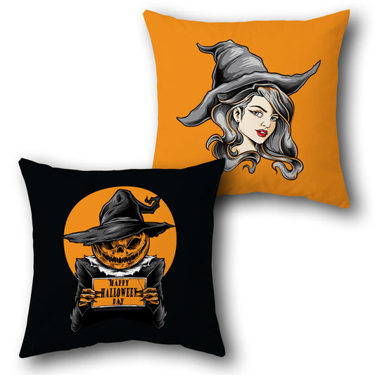 Witch & Pumpkin Halloween    Design Cushion Single (Front & Back)