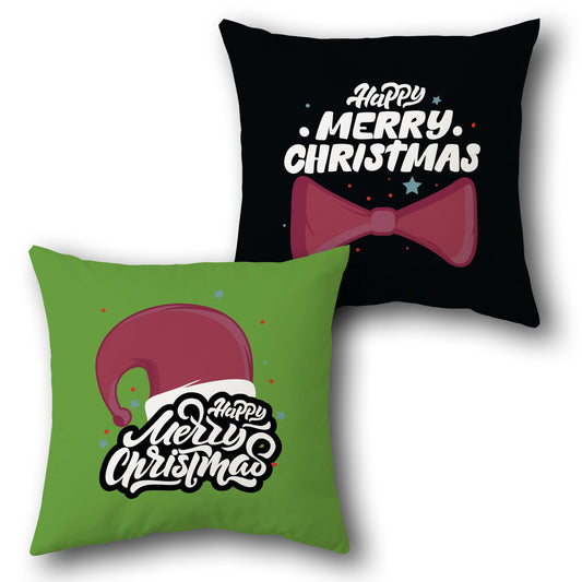 Whimsical "Happy Merry Christmas"   Design Cushion Single (Front & Back)