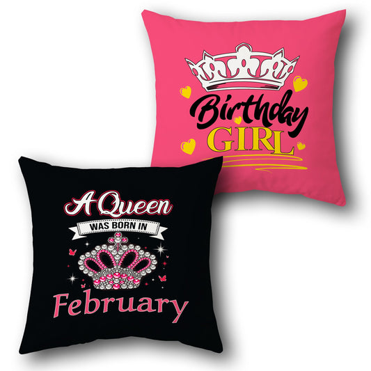 Birthday Queen    – February Edition Design Cushion Single (Front & Back)