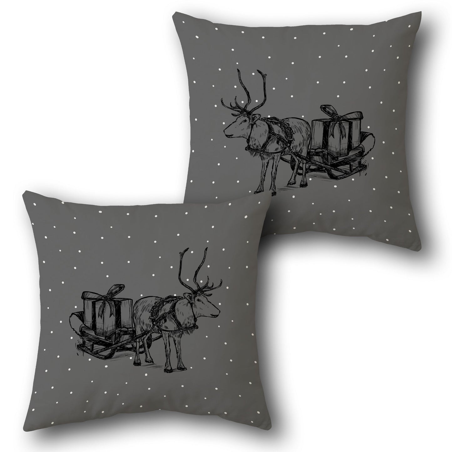 Minimalist Reindeer with Sleigh  in Charcoal Gray Design Cushion Single (Front & Back)