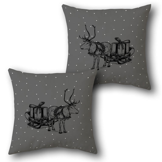 Minimalist Reindeer with Sleigh  in Charcoal Gray Design Cushion Single (Front & Back)