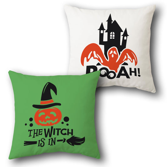 Halloween Throw    – “Boo Ah!” & “The Witch is In” Design Cushion Single (Front & Back)