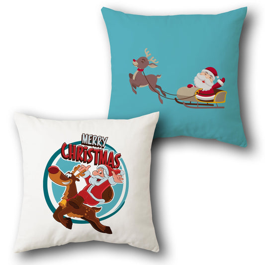 Merry Christmas Reindeer Santa  Design Cushion Single (Front & Back)