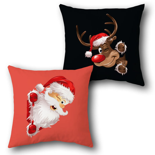 Santa and Reindeer Peekaboo  Design Cushion Single (Front & Back)