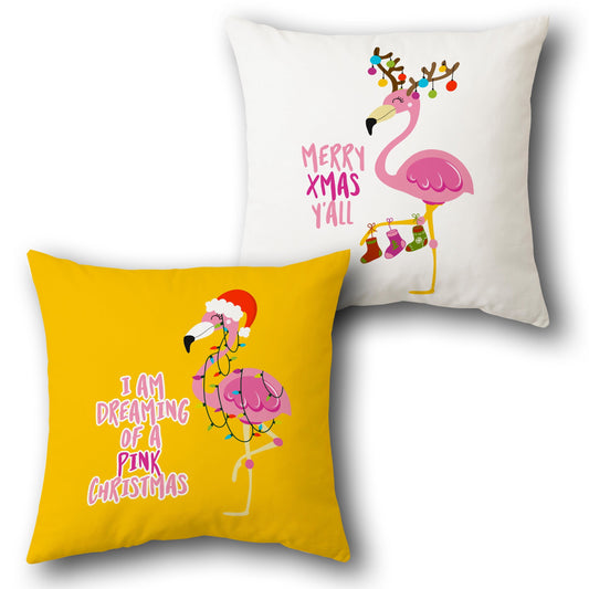 Pink Flamingo Christmas  Design Cushion Single (Front & Back)