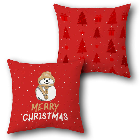 Snowman "Merry Christmas"  in Red Design Cushion Single (Front & Back)