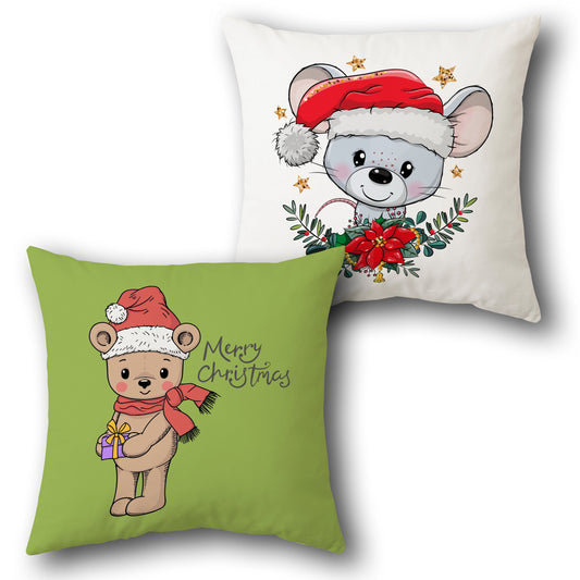 Bear and Mouse Holiday  Design Cushion Single (Front & Back)