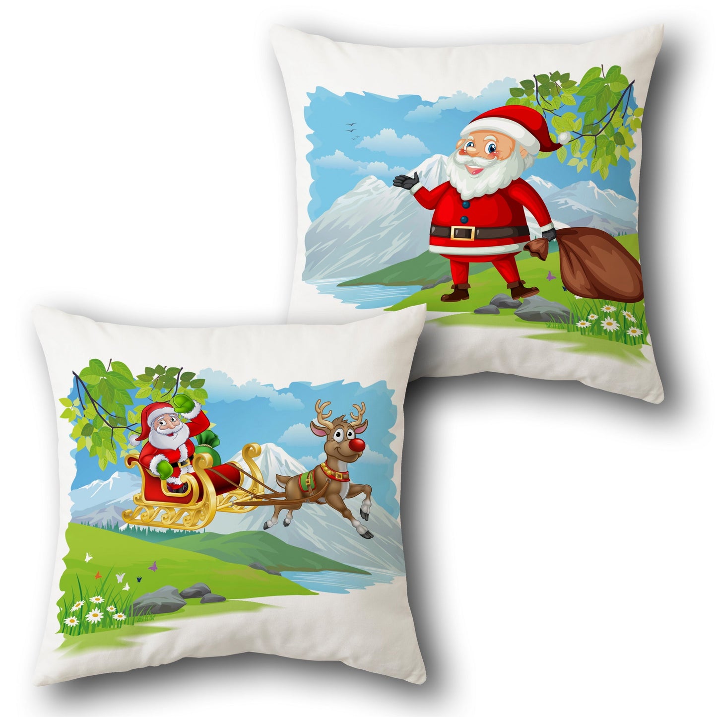 Santa's Scenic Sleigh  Design Cushion Single (Front & Back)