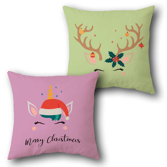 Unicorn and Reindeer Festive  Design Cushion Single (Front & Back)