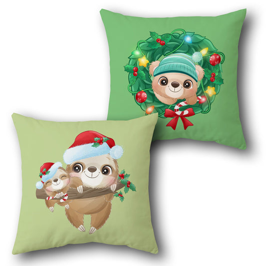 Sloth and Bear Festive  Design Cushion Single (Front & Back)