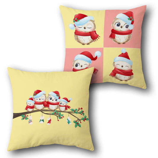 Owl Family Christmas  Design Cushion Single (Front & Back)