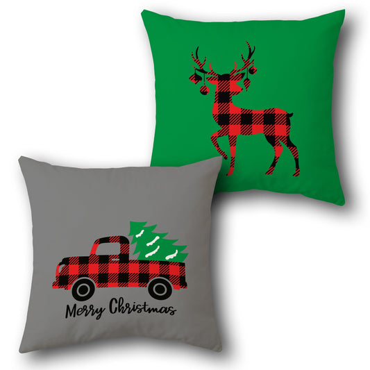 Plaid Reindeer and Truck  Design Cushion Single (Front & Back)