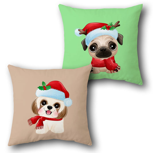 Jolly Puppy Christmas    Design Cushion Single (Front & Back)