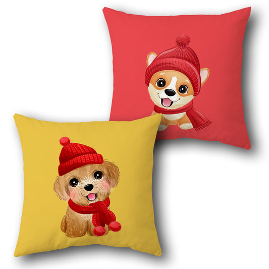Cheerful Puppy Winter    Design Cushion Single (Front & Back)