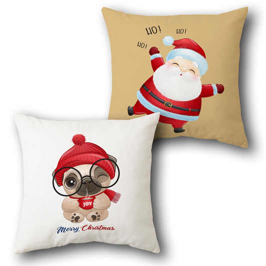 Merry Santa and Pug    Design Cushion Single (Front & Back)