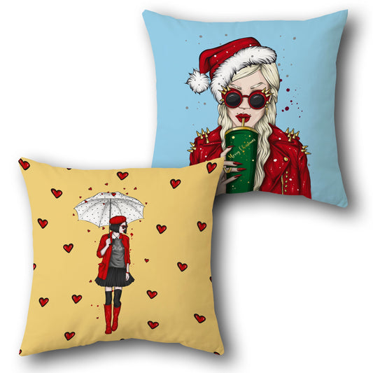 Stylish Christmas Girl    Design Cushion Single (Front & Back)