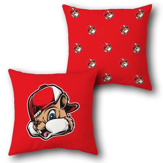 Cartoon Chipmunk in Cap  in Red Design Cushion Single (Front & Back)