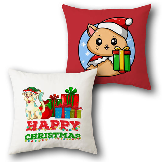 Festive Cat Christmas  Design Cushion Single (Front & Back)