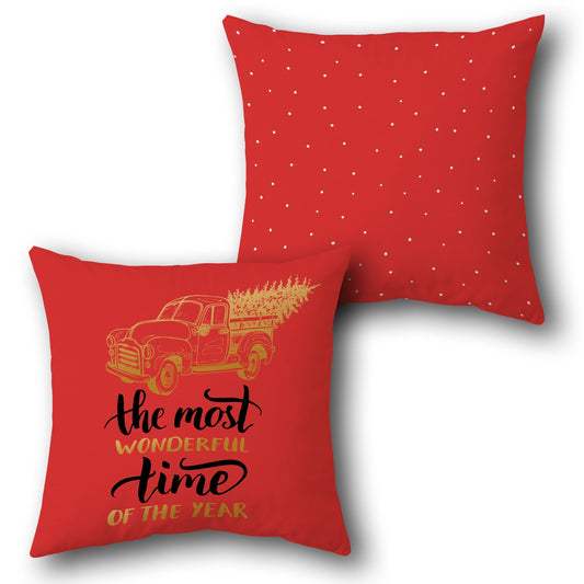 "The Most Wonderful Time of the Year" Truck  in Red Design Cushion Single (Front & Back)