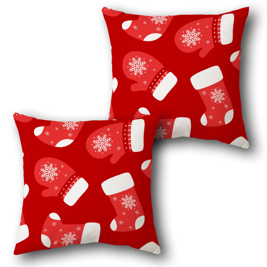 Festive Stocking and Mitten Pattern  in Red Design Cushion Single (Front & Back)