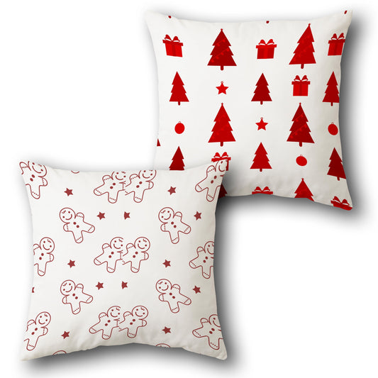 Gingerbread Man and Christmas Tree Pattern  in White Design Cushion Single (Front & Back)