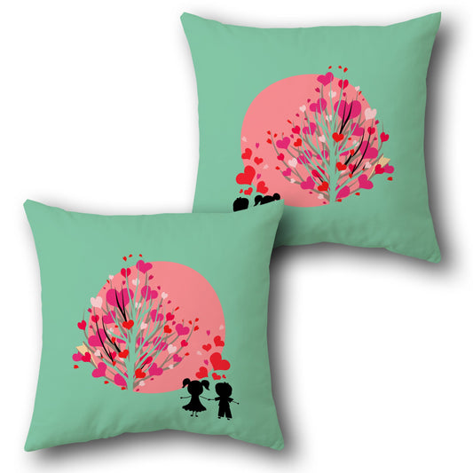 Romantic Heart Tree Silhouette  in Teal Design Cushion Single (Front & Back)