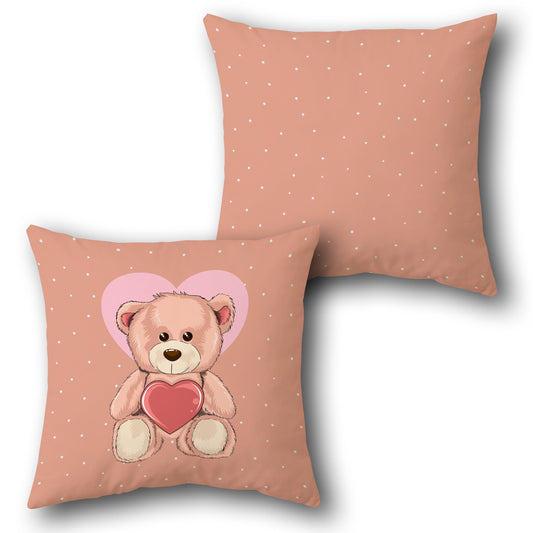 Cute Teddy Bear & Heart Polka Dot Throw  Design Cushion Single (Front & Back)