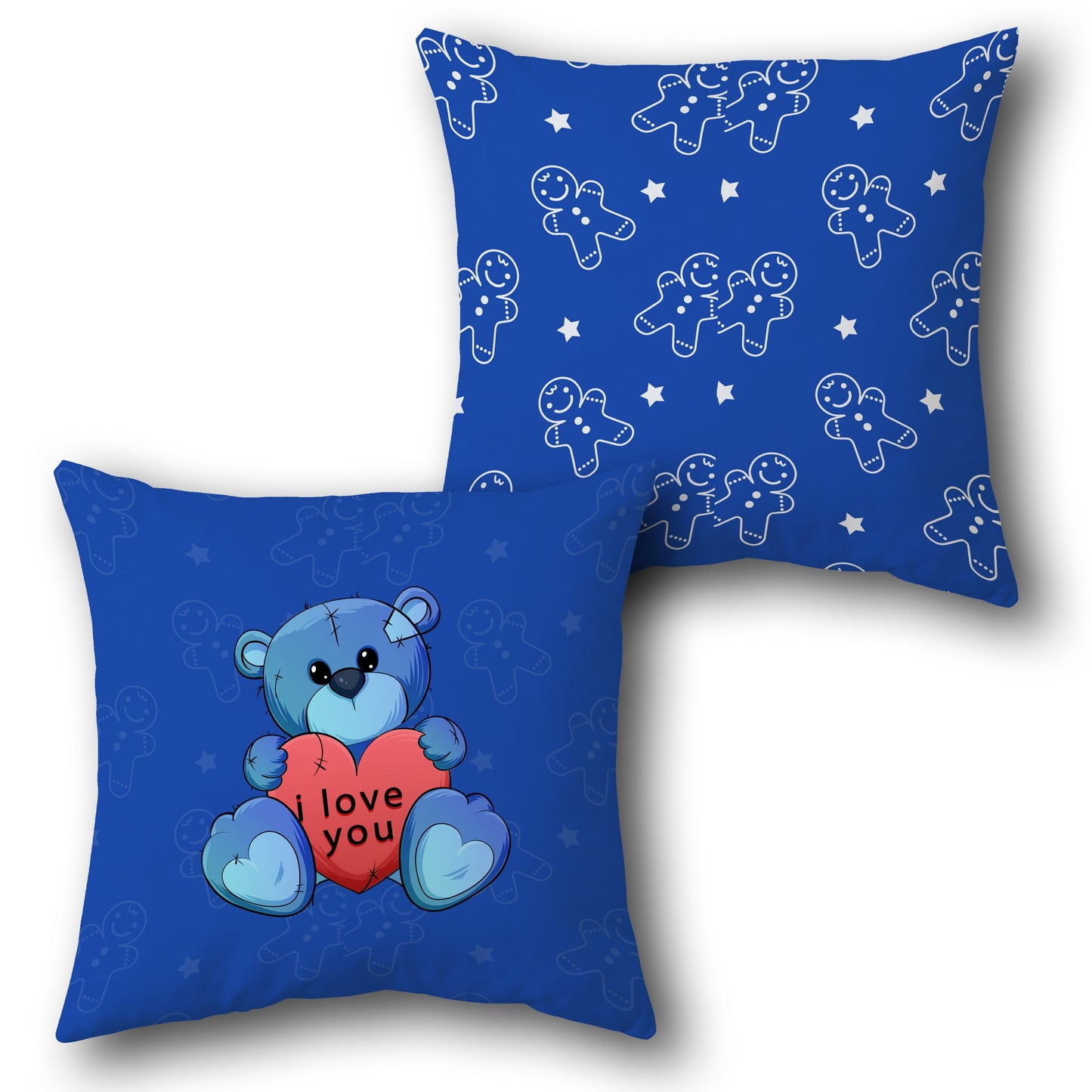 Blue Teddy Love & Gingerbread Decorative  Design Cushion Single (Front & Back)