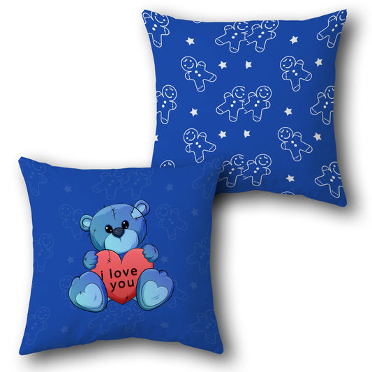 Blue Teddy Love & Gingerbread Decorative  Design Cushion Single (Front & Back)
