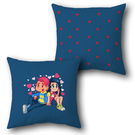 Blue Couple Cartoon Valentine's Decorative  Design Cushion Single (Front & Back)